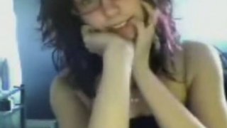 Saxibfvedeo - Nerdy curly haired teen fondles her tight tits on webcam hot video
