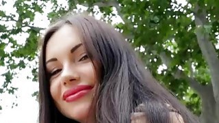 Sexy Czech babe flashes tits and banged in the woods hot video