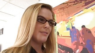 Blond with glasses fucked for a fat cash hot video